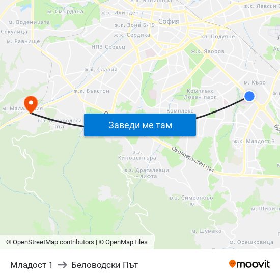 Младост 1 to Беловодски Път map