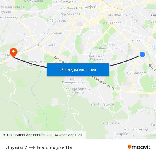 Дружба 2 to Беловодски Път map