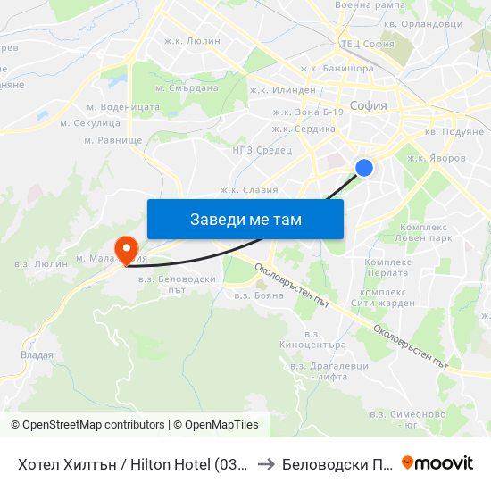 Хотел Хилтън / Hilton Hotel (0397) to Беловодски Път map