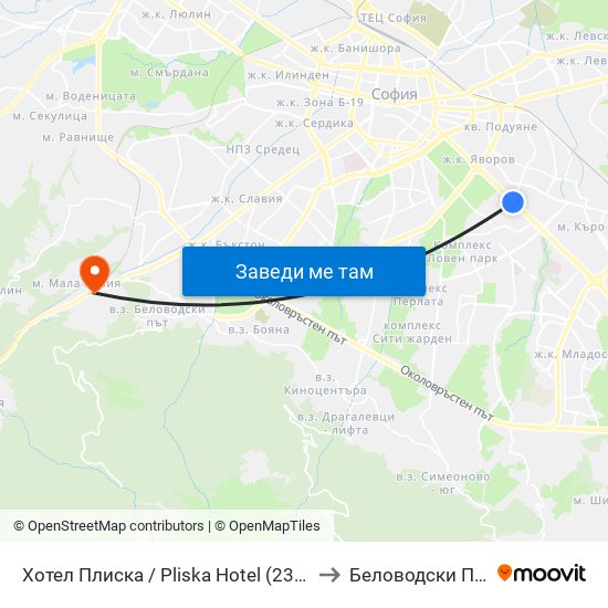 Хотел Плиска / Pliska Hotel (2326) to Беловодски Път map