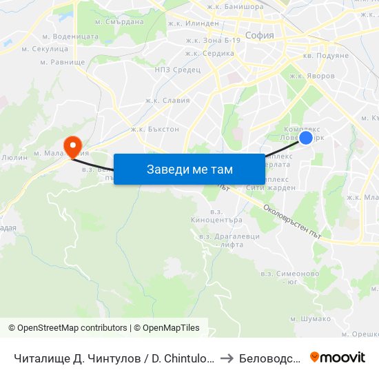 Читалище Д. Чинтулов / D. Chintulov Library (2365) to Беловодски Път map