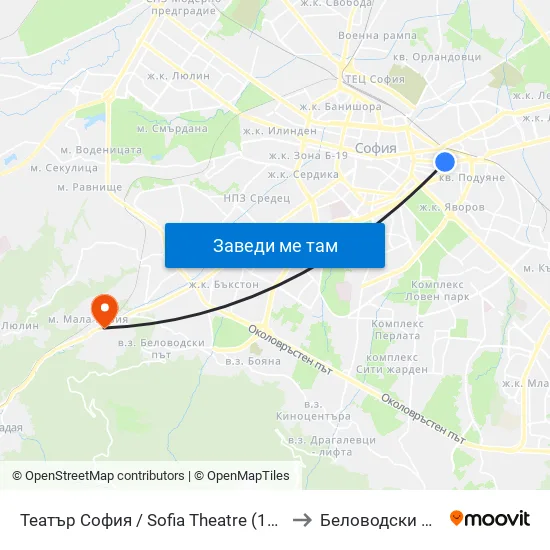 Театър София / Sofia Theatre (1727) to Беловодски Път map