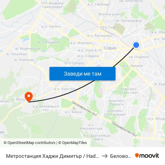 Метростанция Хаджи Димитър / Hadzhi Dimitar Metro Station (0303) to Беловодски Път map