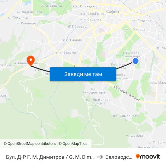 Бул. Д-Р Г. М. Димитров / G. M. Dimitrov Blvd. (0318) to Беловодски Път map