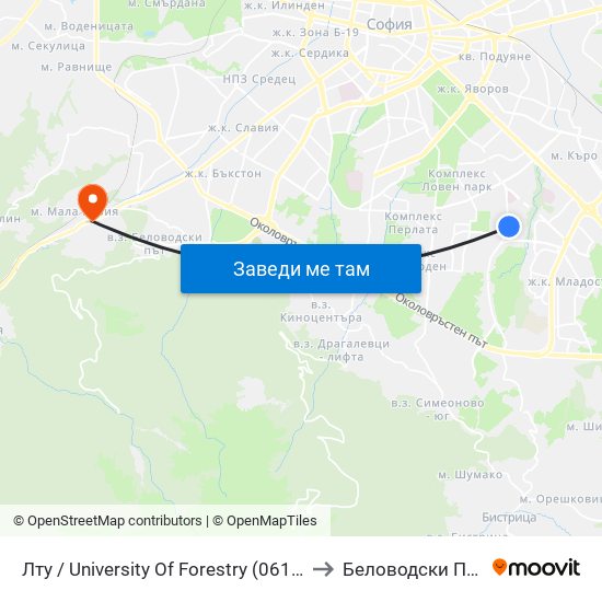 Лту / University Of Forestry (0617) to Беловодски Път map