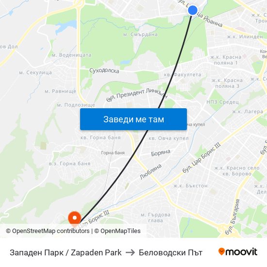 Западен Парк / Zapaden Park to Беловодски Път map