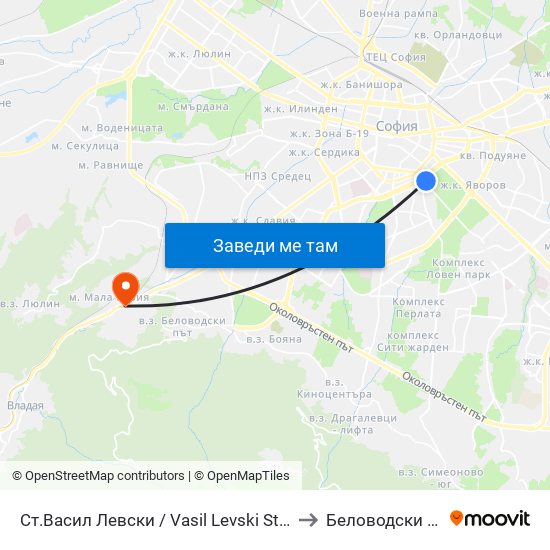 Ст.Васил Левски / Vasil Levski Stadium to Беловодски Път map