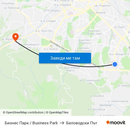 Бизнес Парк / Business Park to Беловодски Път map
