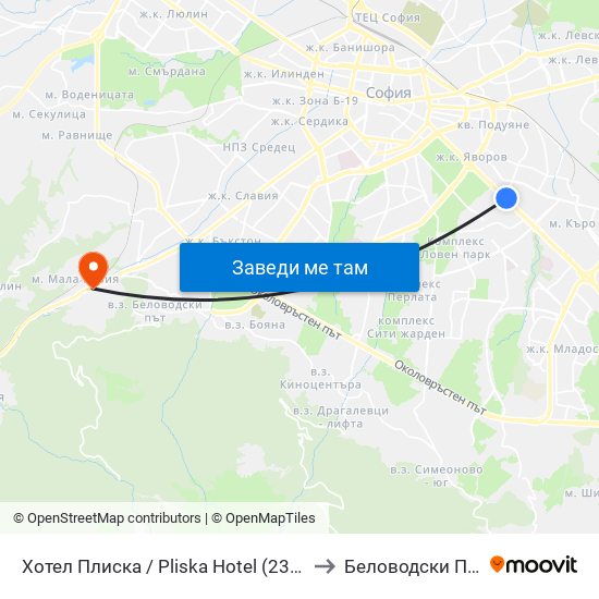 Хотел Плиска / Pliska Hotel (2327) to Беловодски Път map