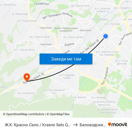 Ж.К. Красно Село / Krasno Selo Qr. (0637) to Беловодски Път map