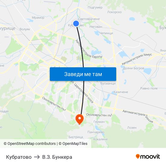 Кубратово to В.З. Бункера map