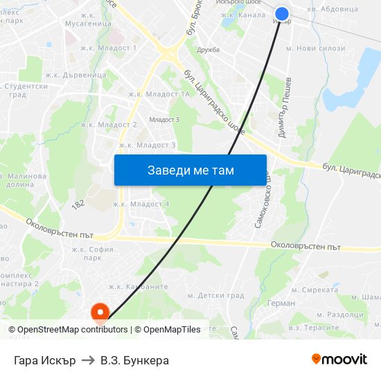 Гара Искър to В.З. Бункера map