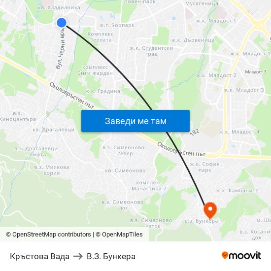 Кръстова Вада to В.З. Бункера map