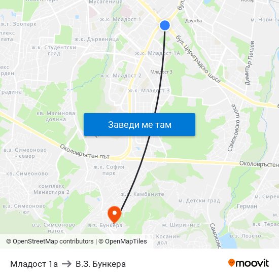 Младост 1а to В.З. Бункера map
