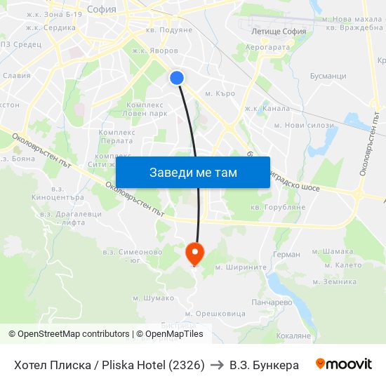 Хотел Плиска / Pliska Hotel (2326) to В.З. Бункера map