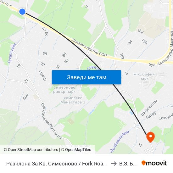 Разклона За Кв. Симеоново / Fork Road To Simeonovo Qr. (1458) to В.З. Бункера map