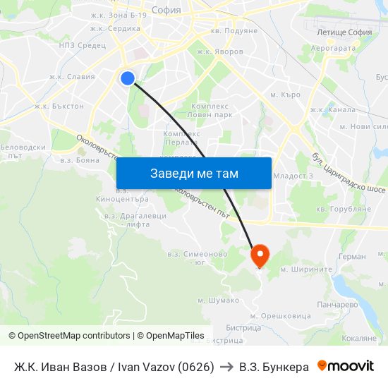 Ж.К. Иван Вазов / Ivan Vazov (0626) to В.З. Бункера map