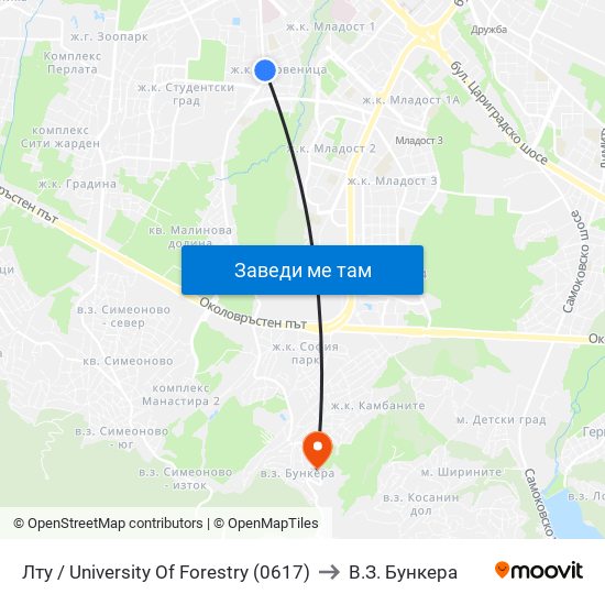 Лту / University Of Forestry (0617) to В.З. Бункера map