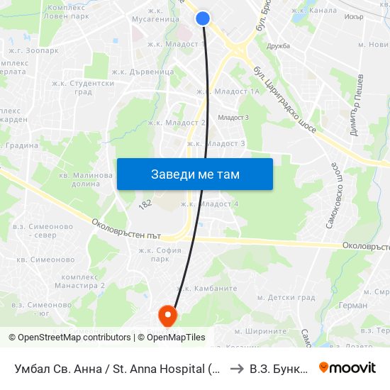 Умбал Св. Анна / St. Anna Hospital (1194) to В.З. Бункера map