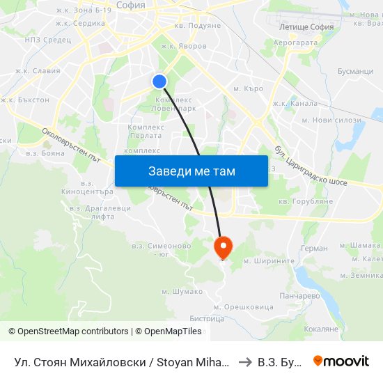 Ул. Стоян Михайловски / Stoyan Mihaylovski St. (2191) to В.З. Бункера map