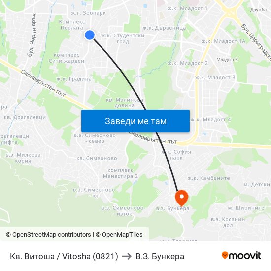 Кв. Витоша / Vitosha (0821) to В.З. Бункера map