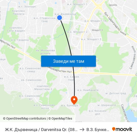 Ж.К. Дървеница / Darvenitsa Qr. (0800) to В.З. Бункера map