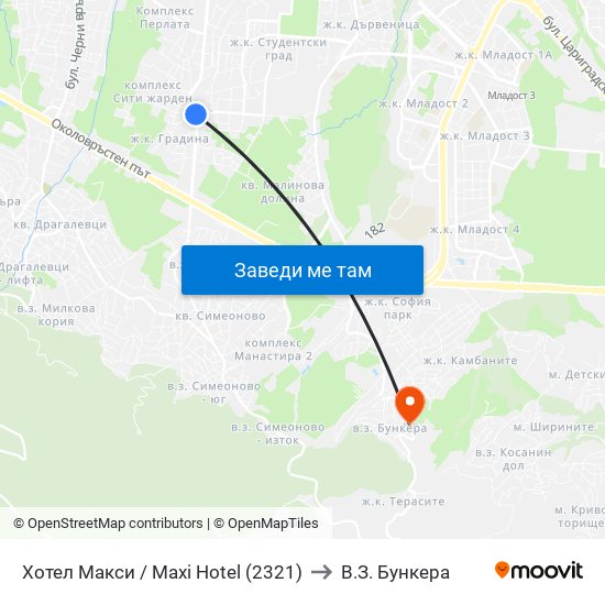 Хотел Макси / Maxi Hotel (2321) to В.З. Бункера map
