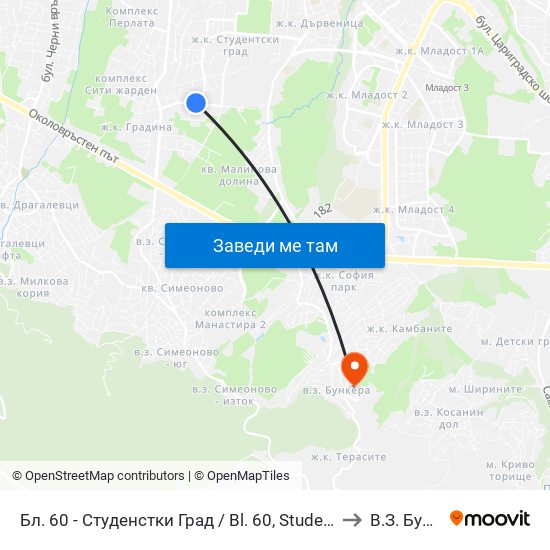 Бл. 60 - Студенстки Град / Bl. 60, Students' Town (2507) to В.З. Бункера map