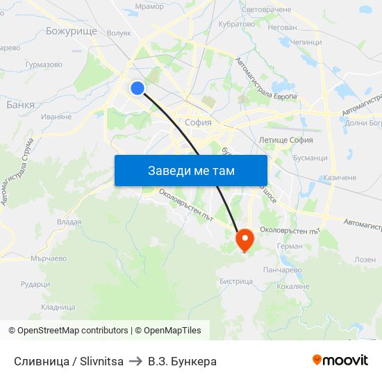 Сливница / Slivnitsa to В.З. Бункера map
