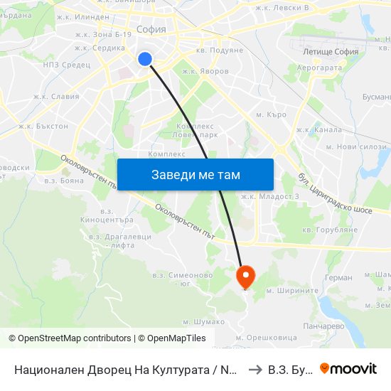 Национален Дворец На Културата / National Palace Of Culture to В.З. Бункера map