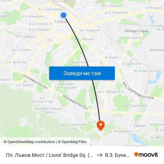 Пл. Лъвов Мост / Lions' Bridge Sq. (1275) to В.З. Бункера map