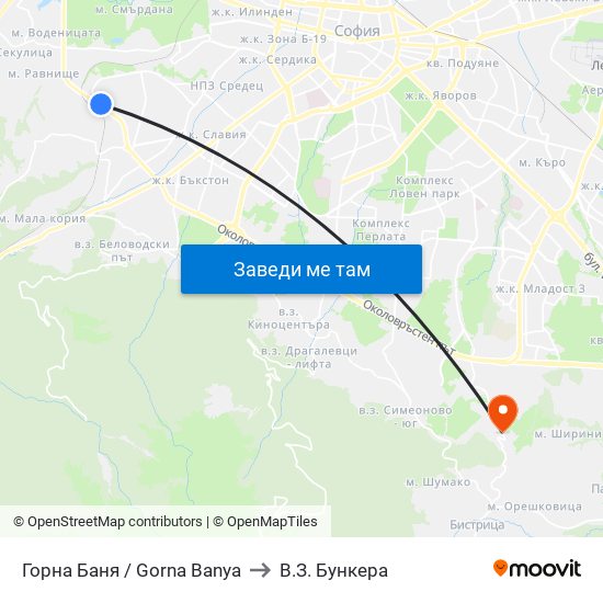 Горна Баня / Gorna Banya to В.З. Бункера map