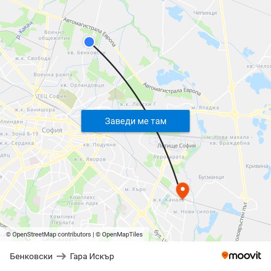 Бенковски to Гара Искър map
