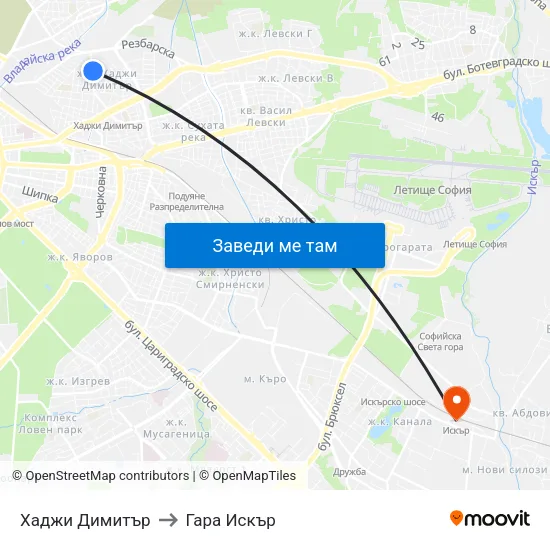 Хаджи Димитър to Гара Искър map