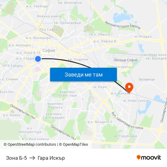 Зона Б-5 to Гара Искър map