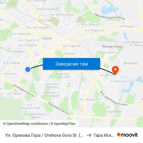 Ул. Орехова Гора / Orehova Gora St. (2089) to Гара Искър map