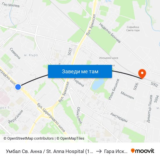 Умбал Св. Анна / St. Anna Hospital (1194) to Гара Искър map