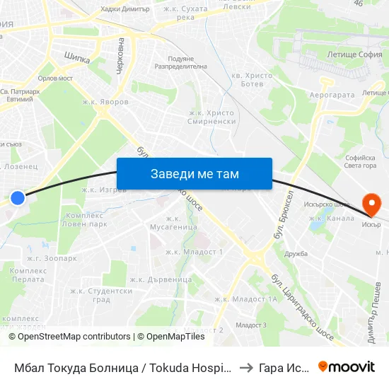 Мбал Токуда Болница / Tokuda Hospital (0206) to Гара Искър map