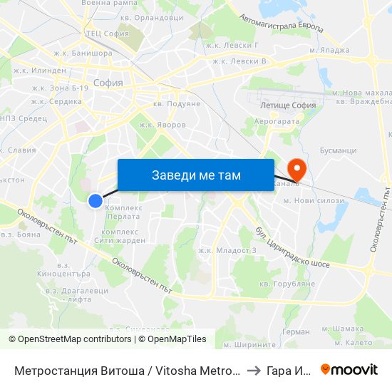 Метростанция Витоша / Vitosha Metro Station (2756) to Гара Искър map
