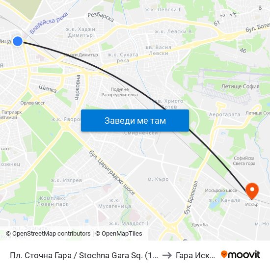 Пл. Сточна Гара / Stochna Gara Sq. (1311) to Гара Искър map