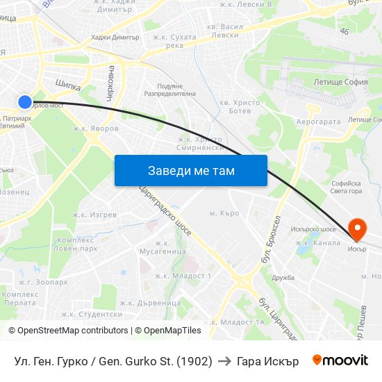 Ул. Ген. Гурко / Gen. Gurko St. (1902) to Гара Искър map