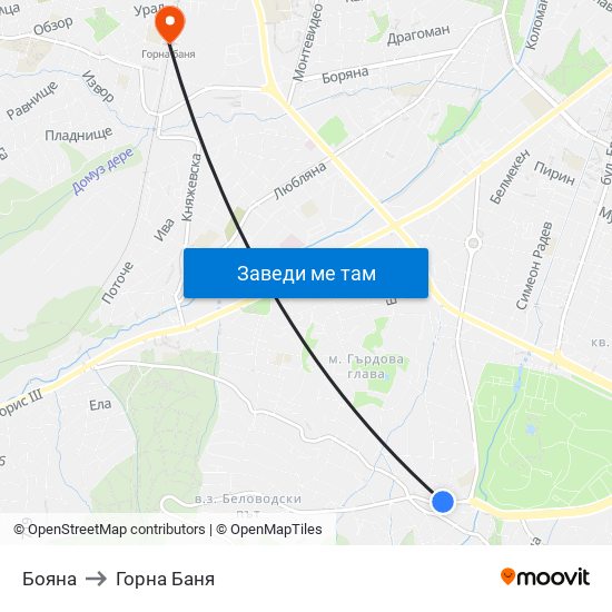 Бояна to Горна Баня map