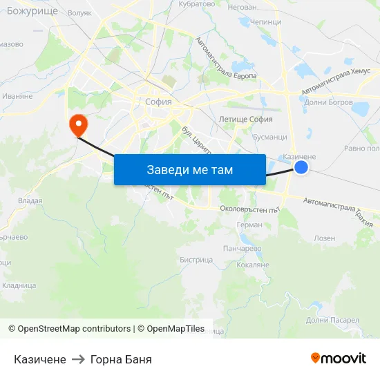Казичене to Горна Баня map