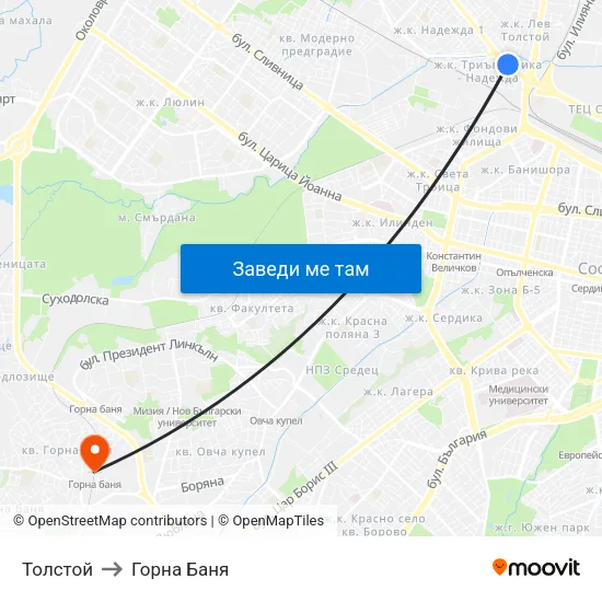 Толстой to Горна Баня map