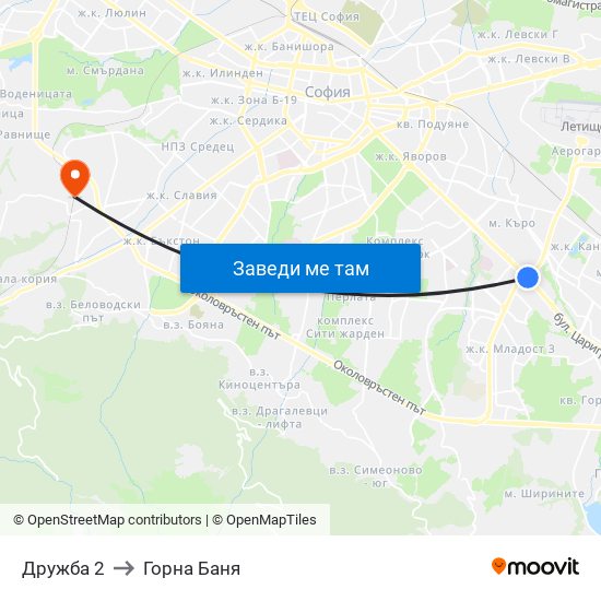 Дружба 2 to Горна Баня map