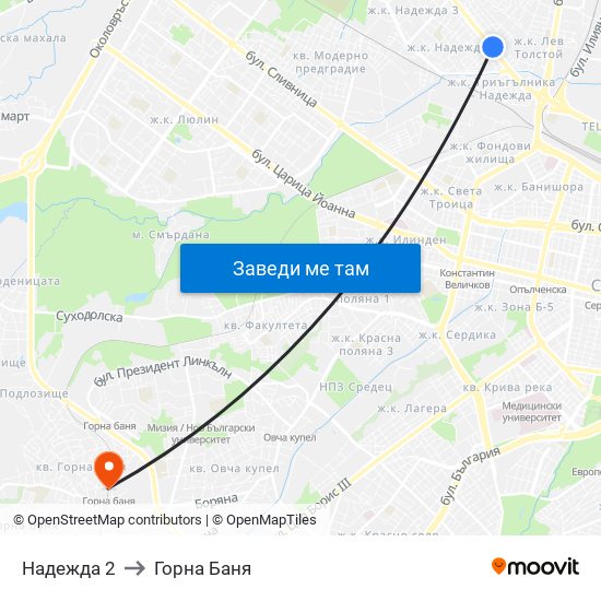 Надежда 2 to Горна Баня map