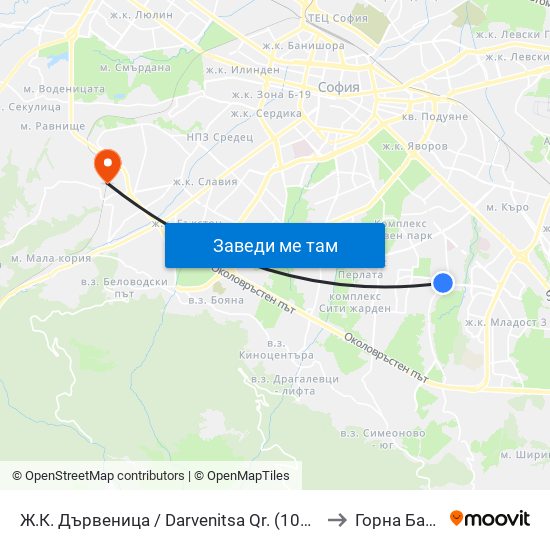 Ж.К. Дървеница / Darvenitsa Qr. (1012) to Горна Баня map