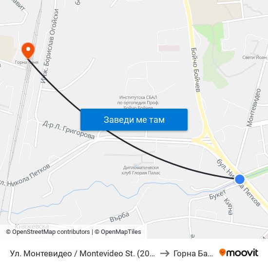 Ул. Монтевидео / Montevideo St. (2050) to Горна Баня map