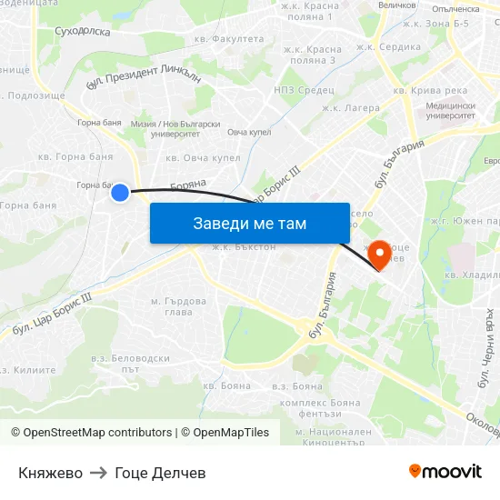 Княжево to Гоце Делчев map