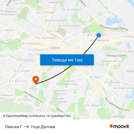 Левски Г to Гоце Делчев map